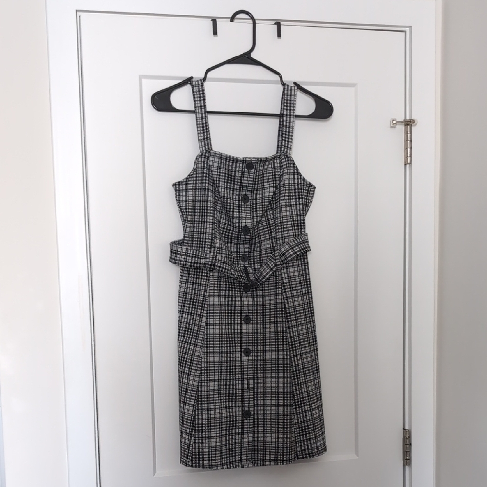 Black and White Plaid Midi Dress